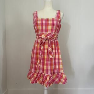Lilly Pulitzer Pink Plaid Sleeveless Cotton Dress sz 10